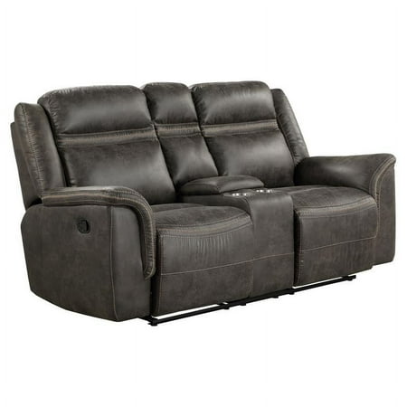 Lexicon Boise Microfiber Double Reclining Love Seat with Center Console in Brown