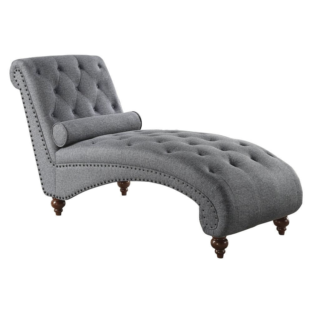 Modern Traditional Gray Textured Fabric Chaise with Espresso Wood Legs