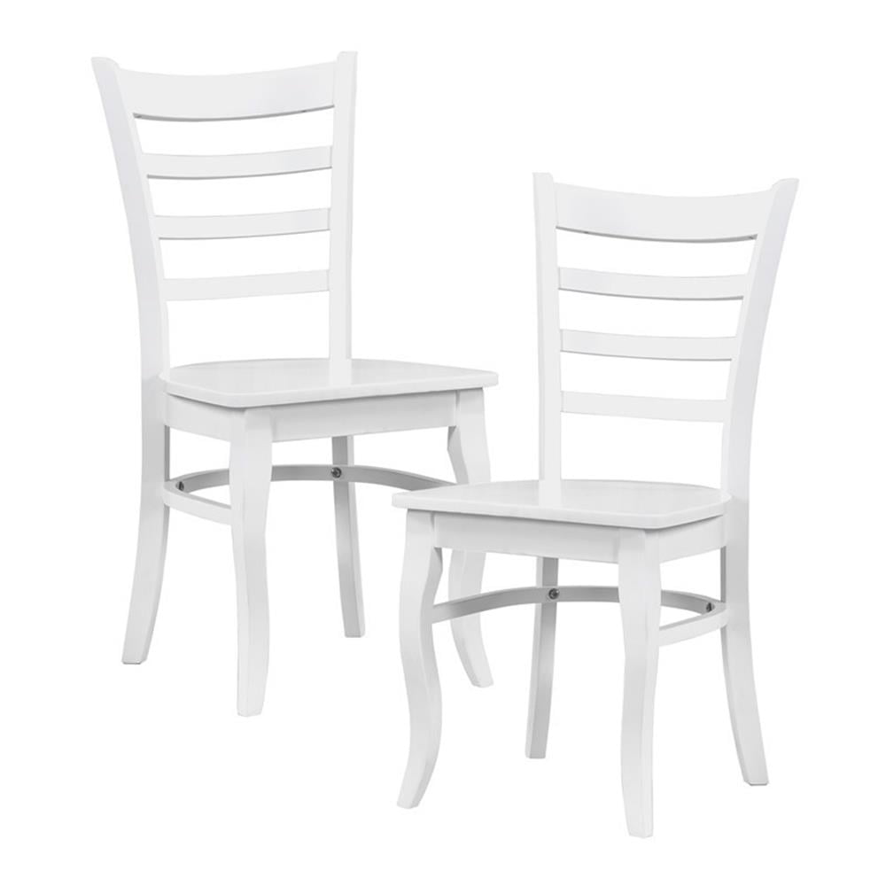 White Ladderback Wood Side Chairs with Slat Design, Set of 2