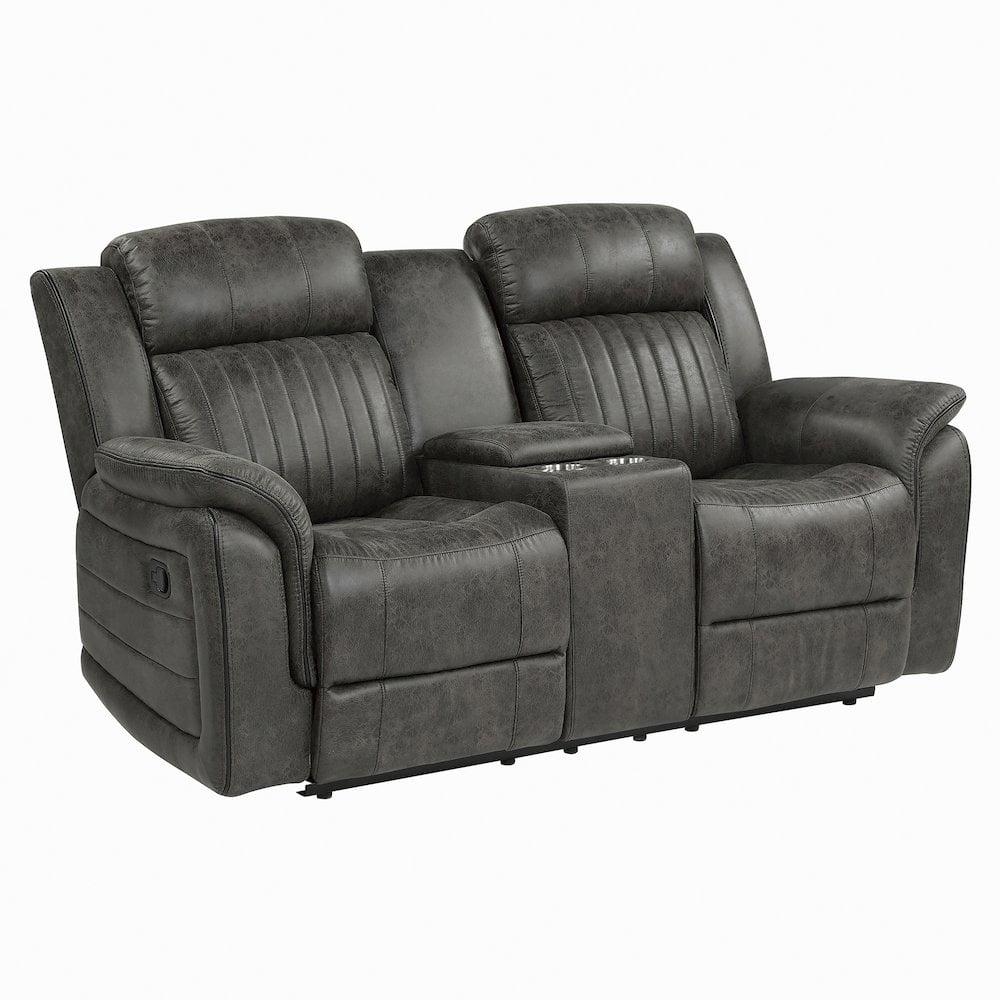 Lexicon Centeroak Microfiber Double Reclining Loveseat with Center Console Gray