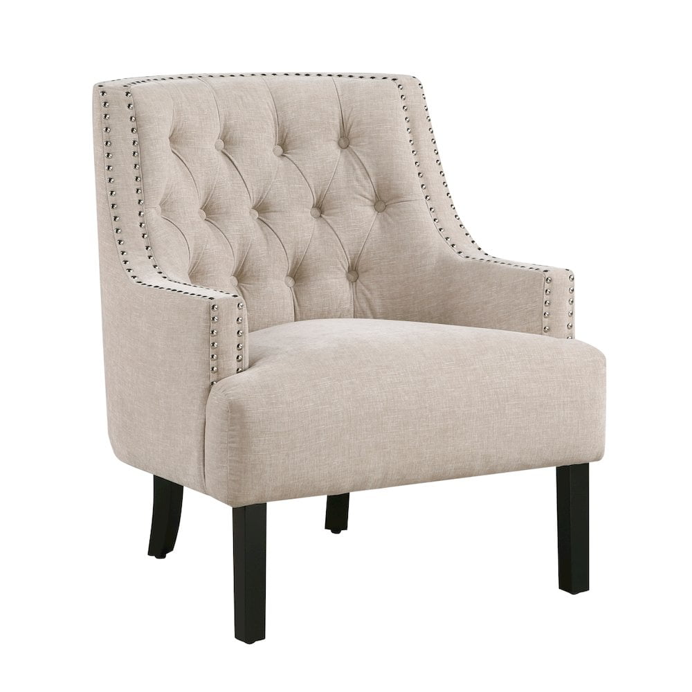 Beige Chenille Slope Arm Accent Chair with Nailhead Trim