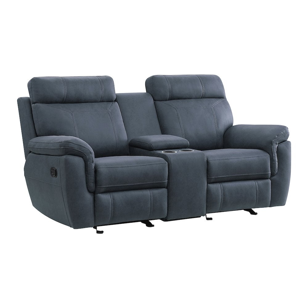 Lexicon Clifton 76" Microfiber Double Glider Reclining Love Seat in Blue