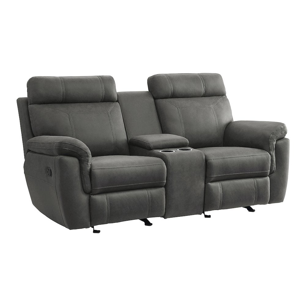 Clifton 76" Gray Microfiber Reclining Loveseat with Cup Holders