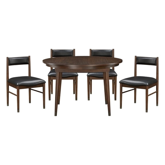 Lexicon Clive Leather 5-Piece Dining Set (1 Table + 4 Side Chairs) in Black