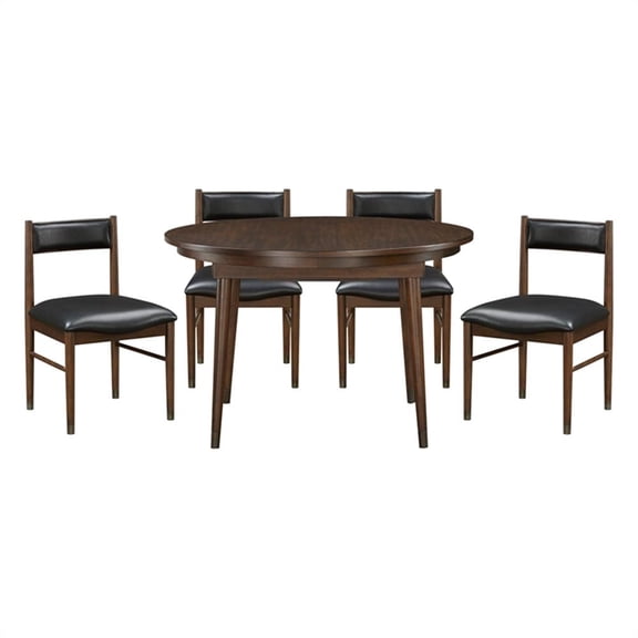 Lexicon Clive Leather 5-Piece Dining Set (1 Table + 4 Side Chairs) in Black