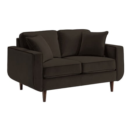 Lexicon Contemporary Solid Wood and Velvet Upholstered Loveseat in Chocolate