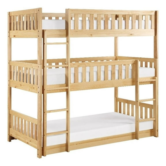 Lexicon Contemporary Wood and MDF Board Triple Bunk Bed in Natural Pine