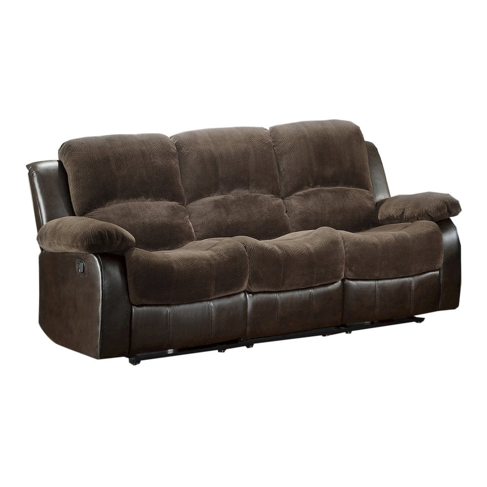 Chocolate Tufted Faux Leather Reclining Sofa with Pillow Back