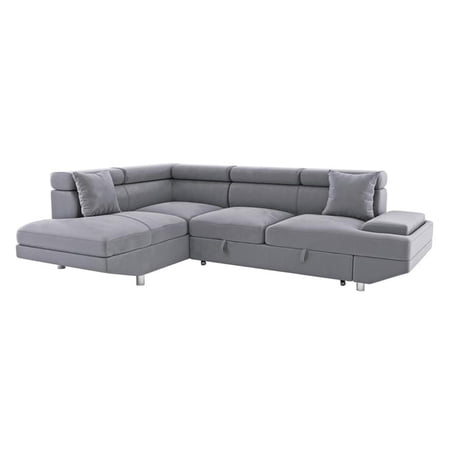 Lexicon Cruz Solid Wood and Velvet Upholstered Sectional in Gray