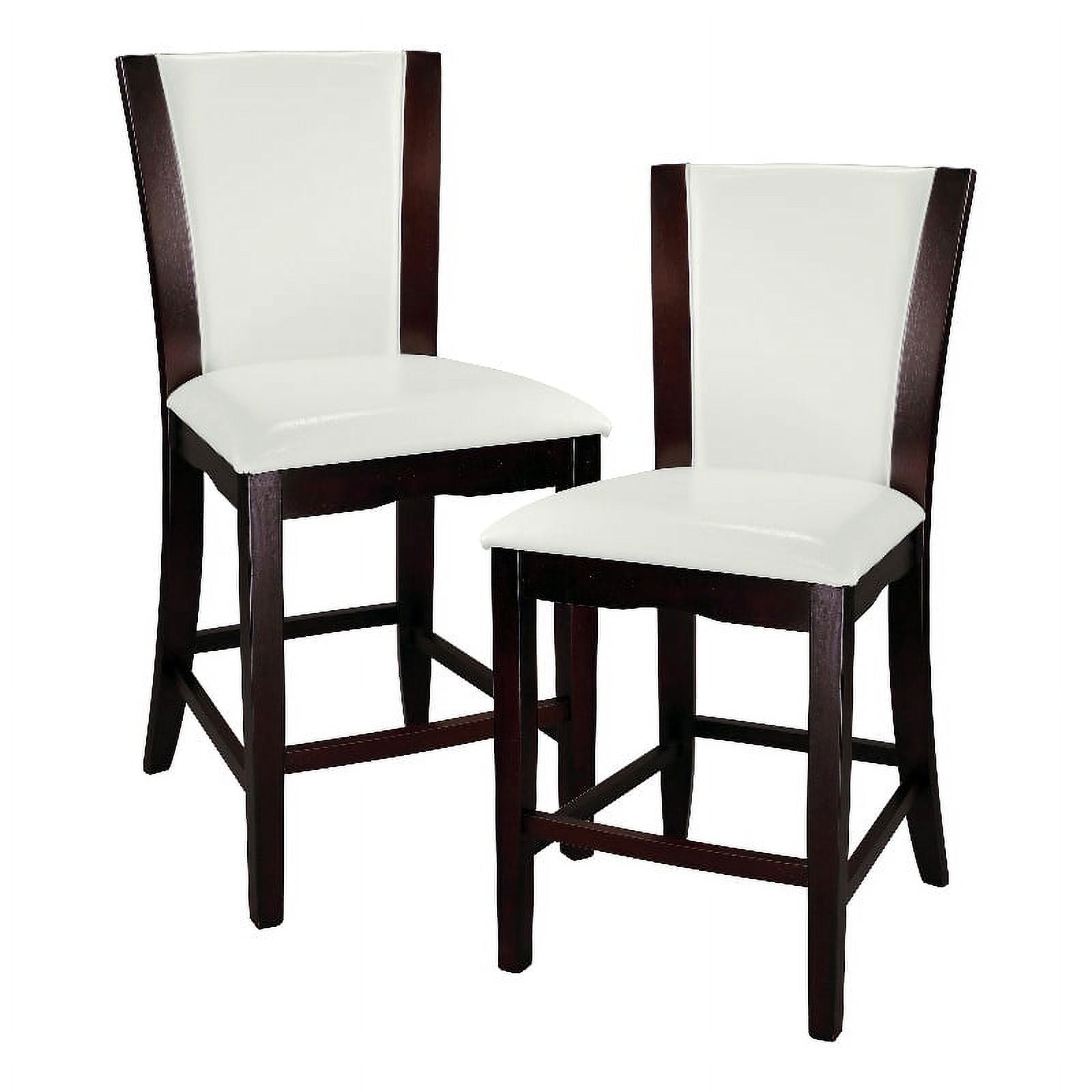 White Faux Leather Upholstered Counter Height Arm Chair with Wood Frame