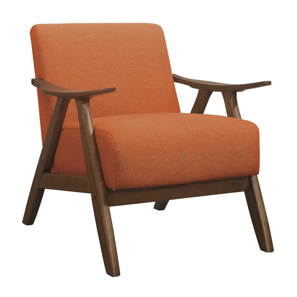 Damala 28.5" Orange Fabric Upholstered Accent Chair with Walnut Wood Frame