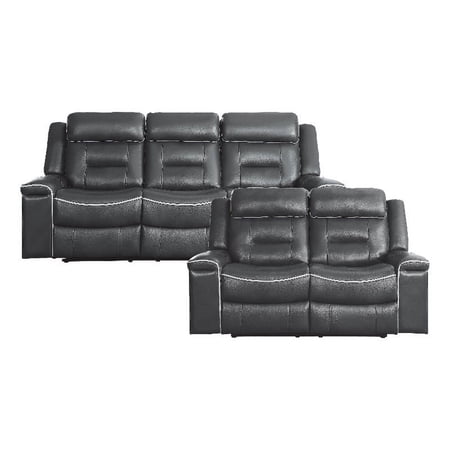 Lexicon Darwan Faux Leather 2-Piece Manual Reclining Sofa Set in Dark Gray