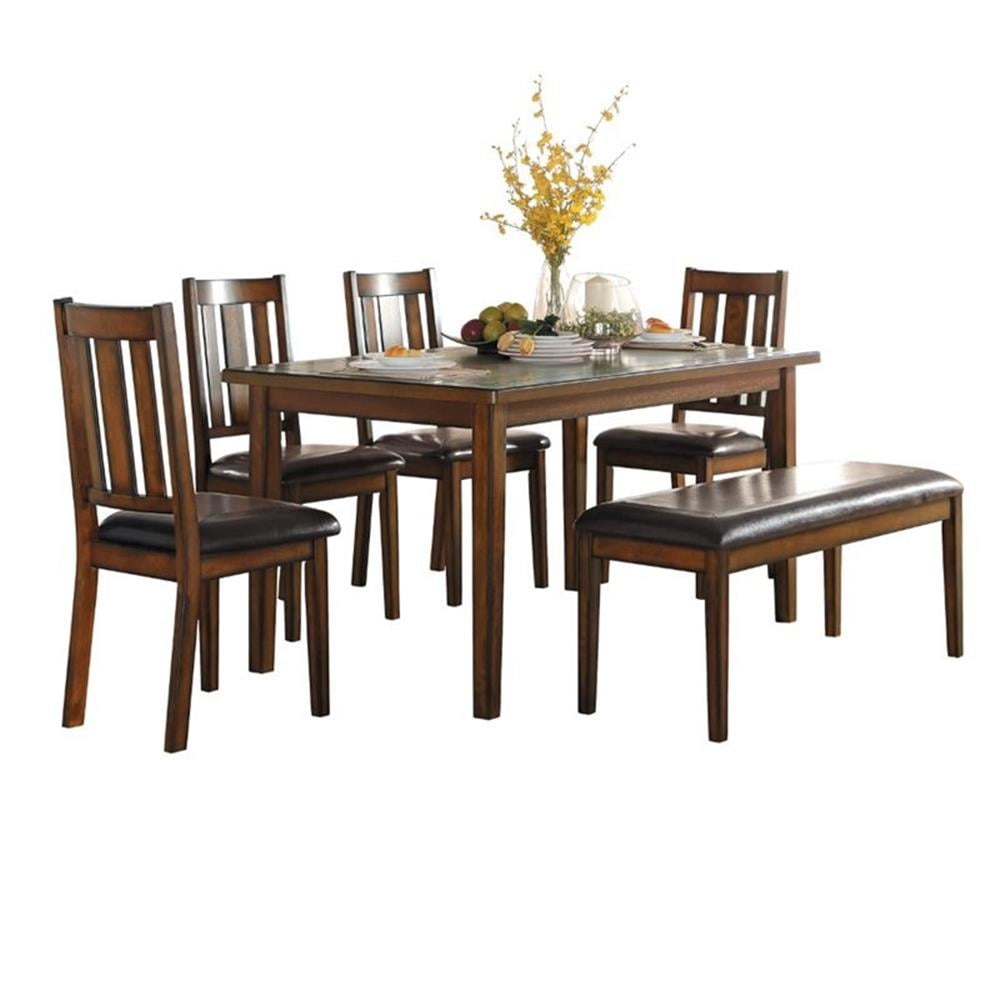 Espresso Wood Rectangular Dining Set with Faux Leather Seats