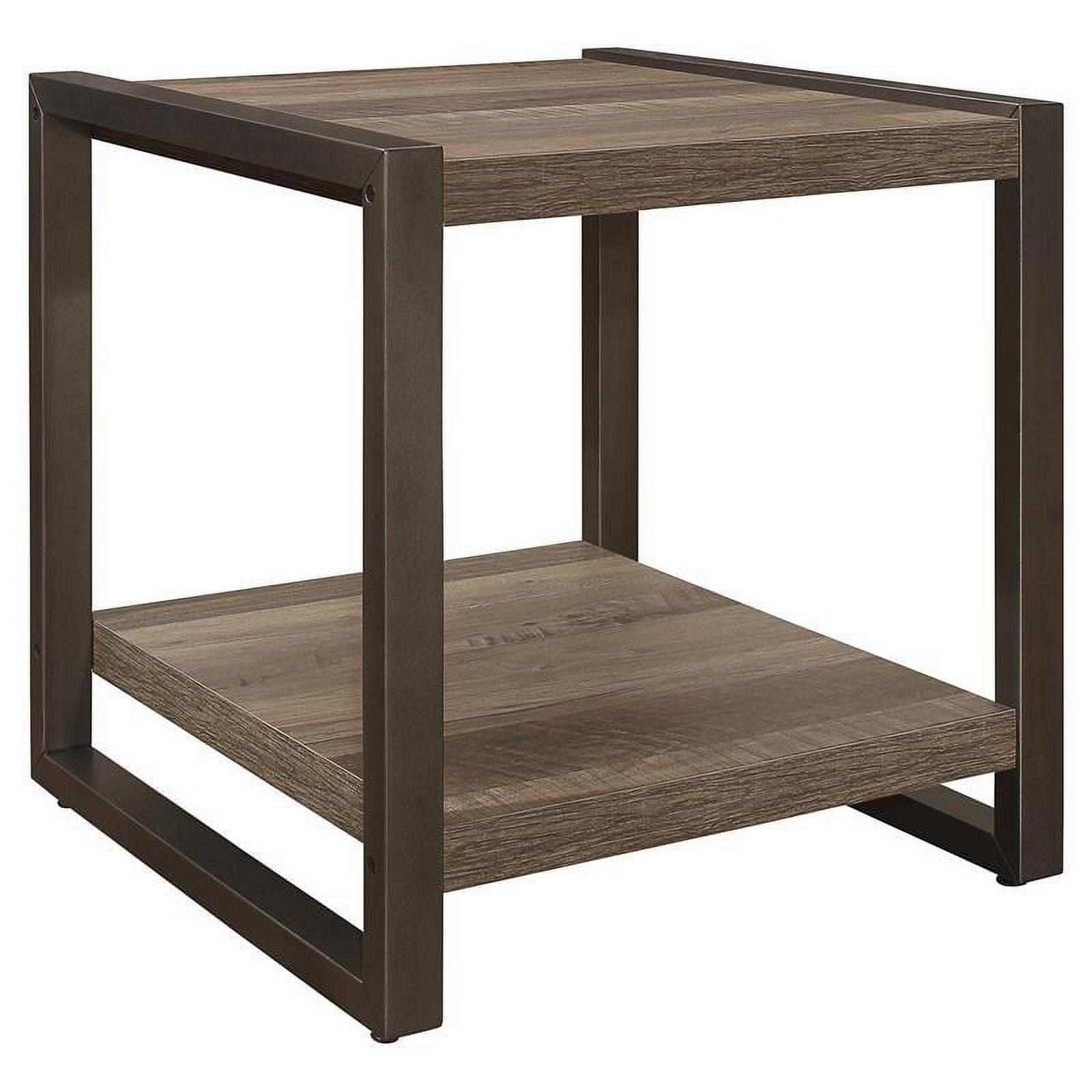 Lexicon Dogue 24" Lower Shelf Transitional Wood End Table in Brown and Gunmetal
