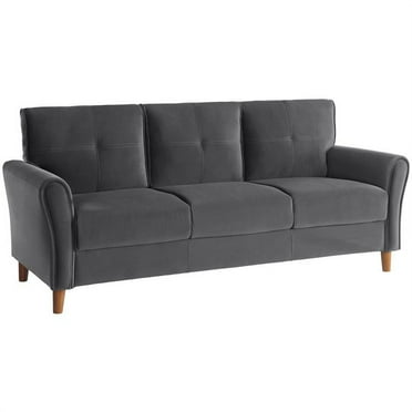 Lexicon Dunleith Modern Contemporary Velvet Tufted Sofa in Gray and Walnut