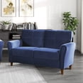 thumbnail image 1 of Lexicon Dunleith Tufted Velvet Upholstered Loveseat in Blue and Walnut, 1 of 9