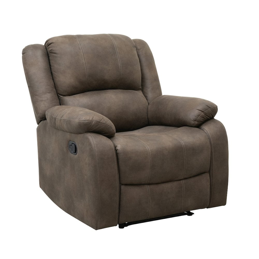 Brown Microfiber Upholstered Manual Recliner with Pillowtop Arms