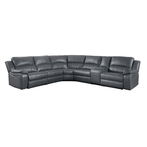 Lexicon Falun 6-Piece Modern Wood & Faux Leather Sectional Set in Gray