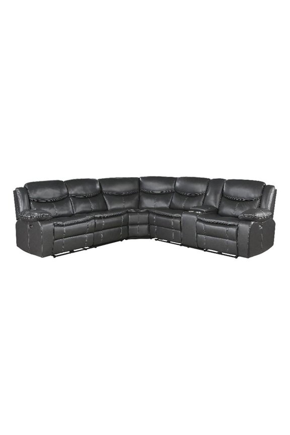 Fargo 3-PC Faux Leather Power Reclining Sectional in Dark Gray