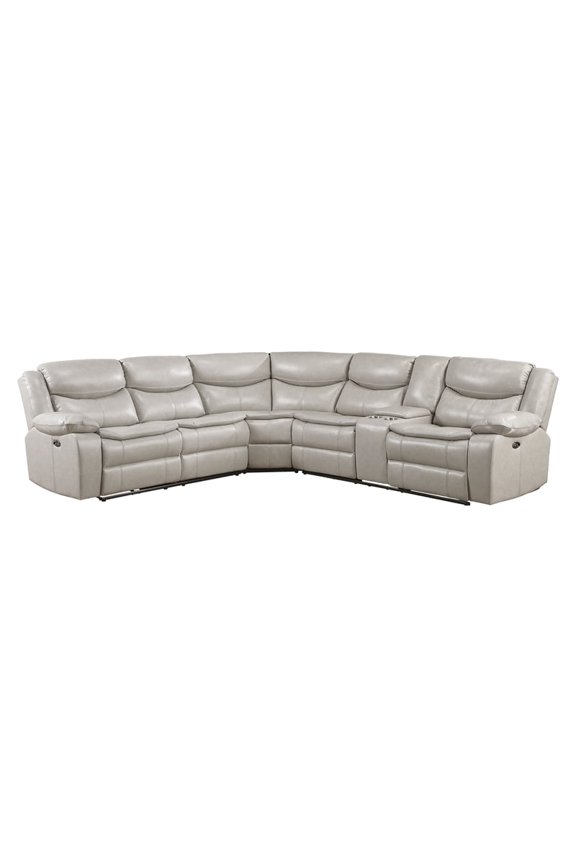 Fargo Faux Leather 3-Piece Power Reclining Sectional in Silver Gray