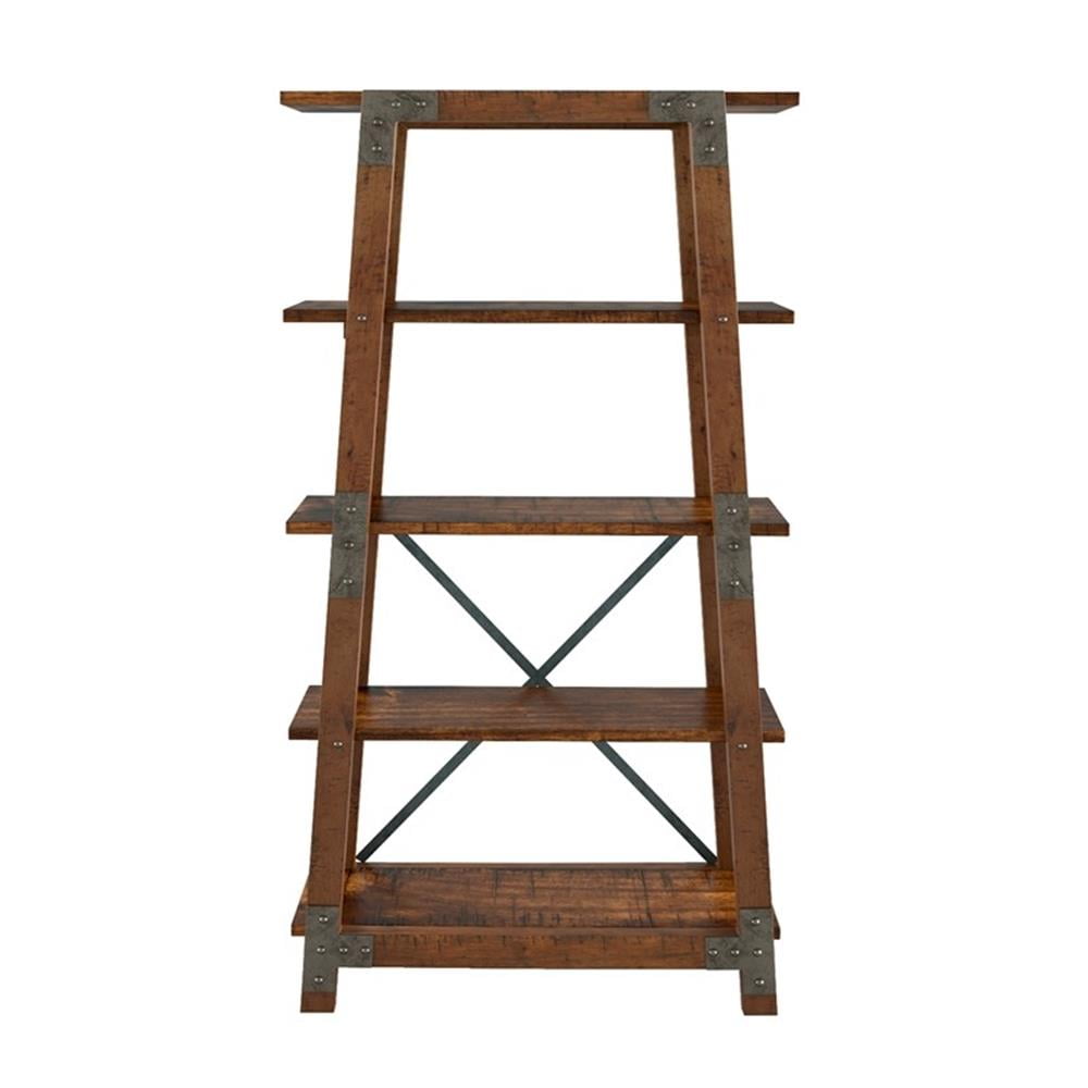 Rustic Brown Wood and Metal 4-Tier Industrial Bookcase