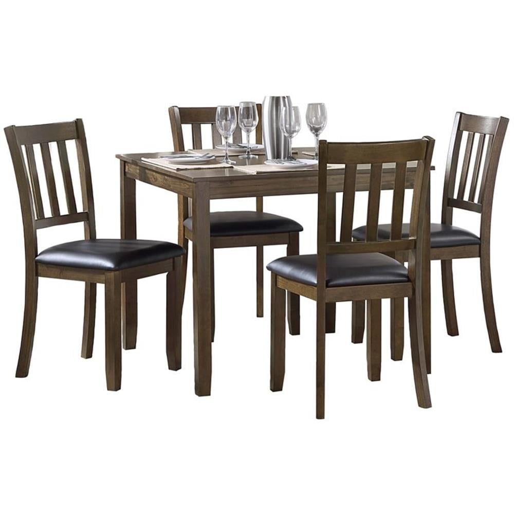 Charcoal Brown 5-Piece Square Dining Set with Faux Leather Seats