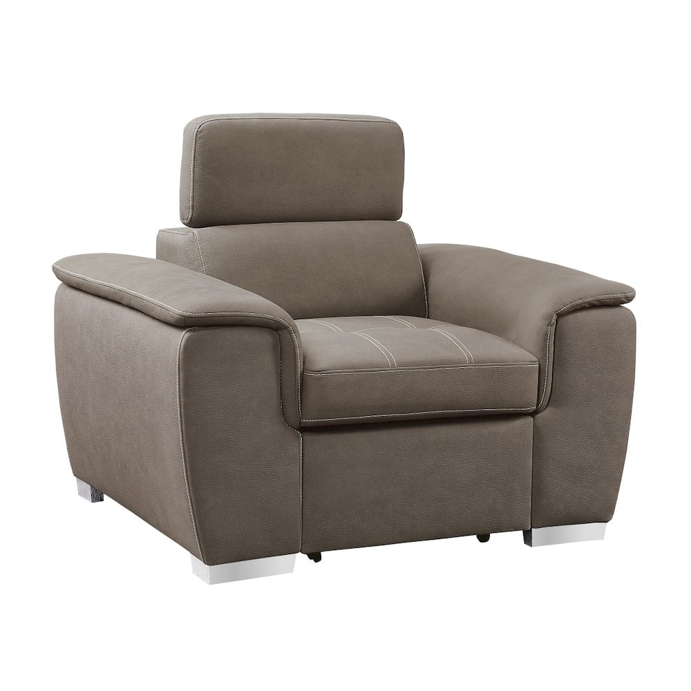 Taupe Microfiber Chaise with Pull-Out Ottoman