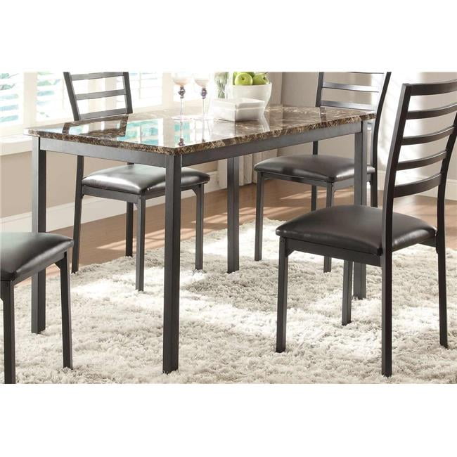 Brown Faux Marble and Black Metal Dining Table for Four