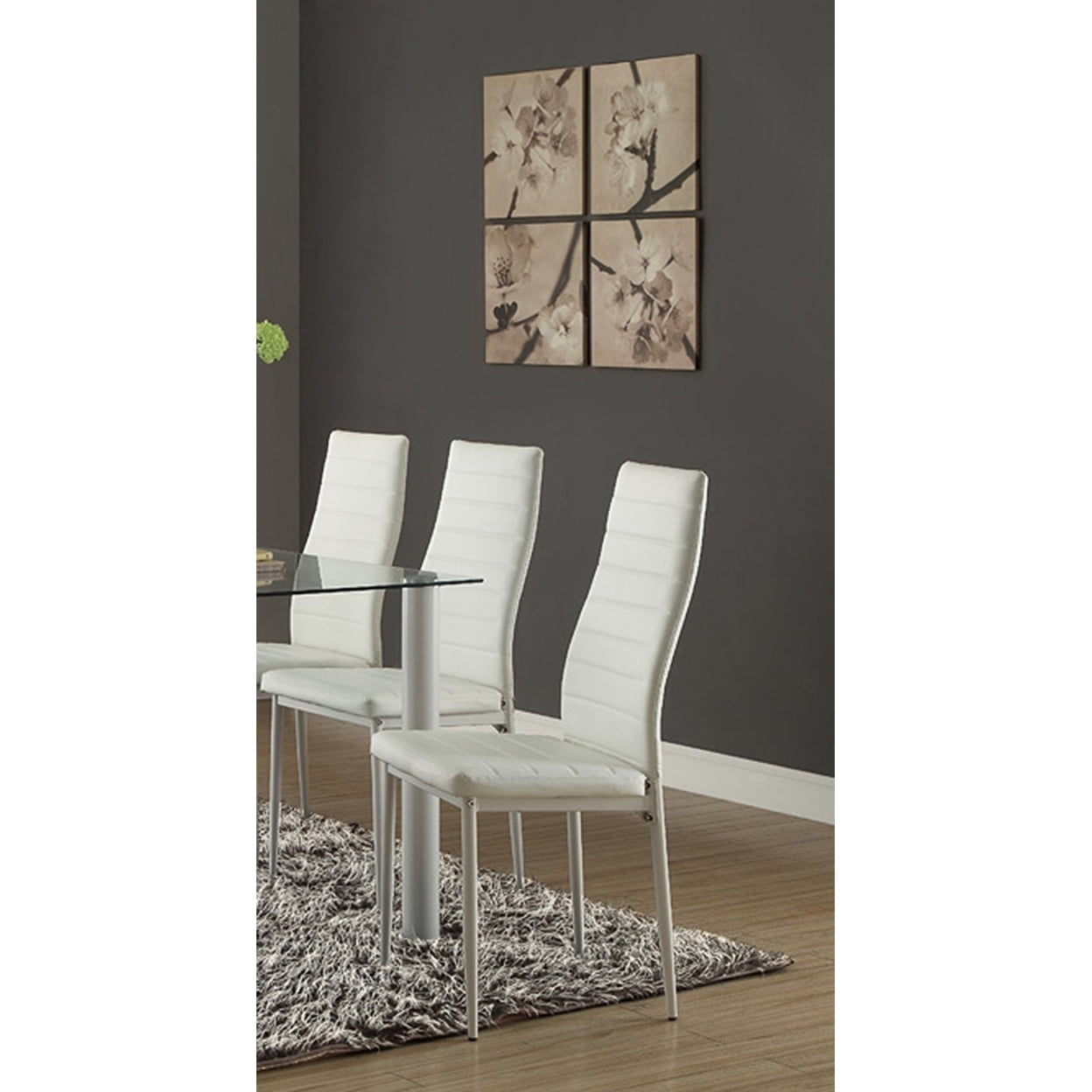 White Faux Leather Tufted Upholstered Side Chair with Metal Legs