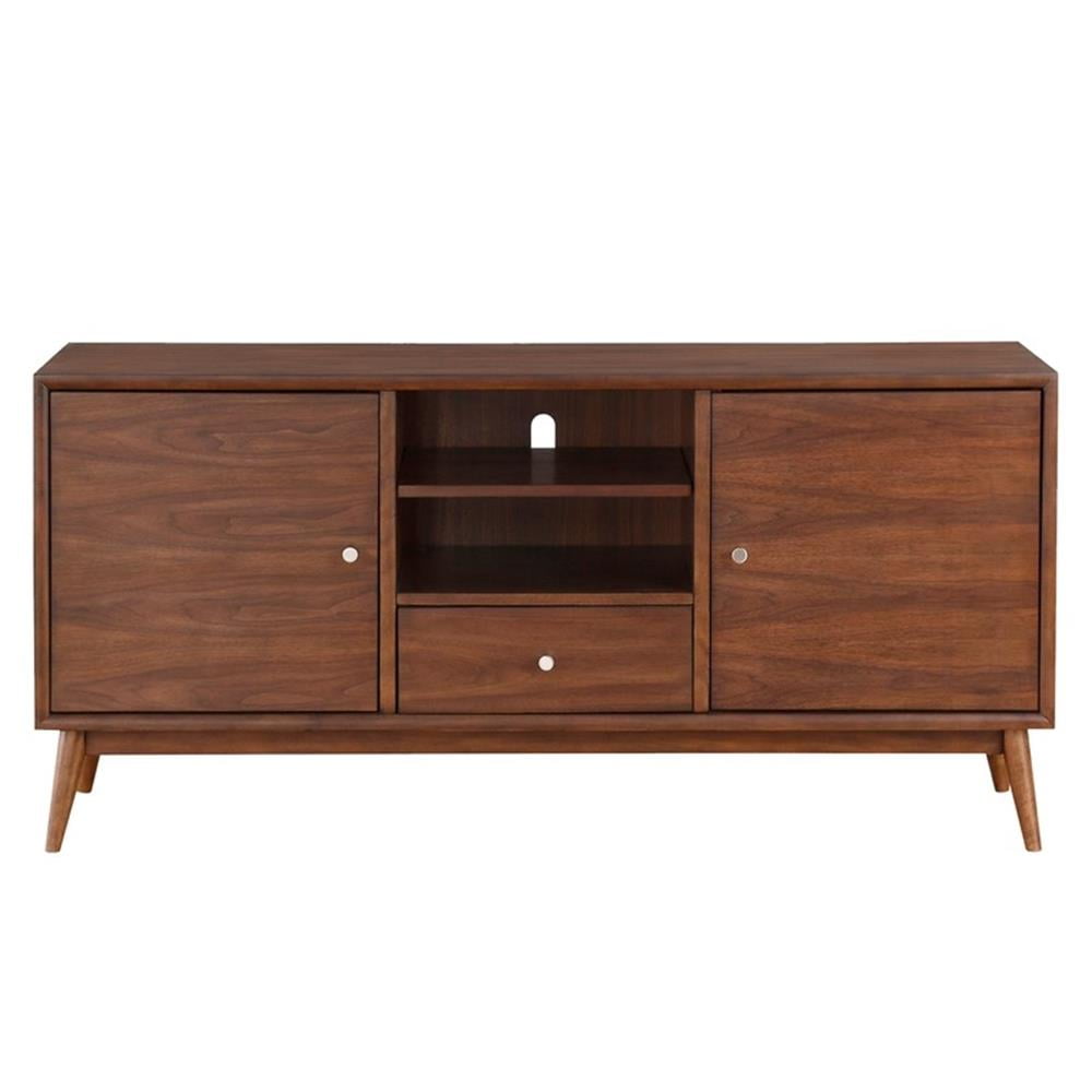 Walnut Brown 64" Mid-Century Modern TV Stand with Cabinets