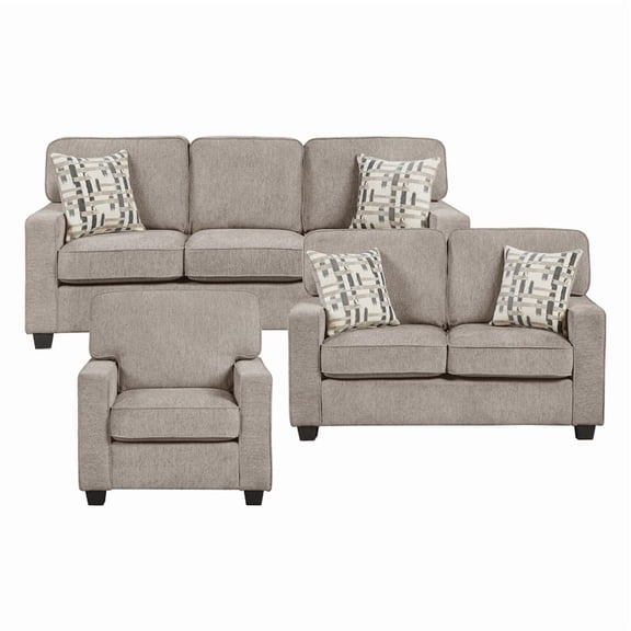 Lexicon Frances Chenille 3pc Set-Sofa & Loveseat & Chair in Taupe