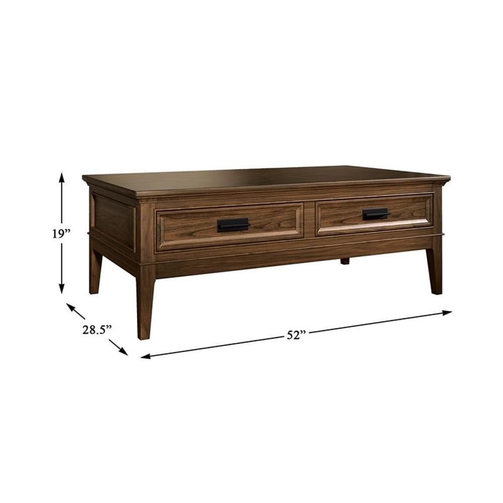 Brown Cherry Wood Coffee Table with Storage Drawers