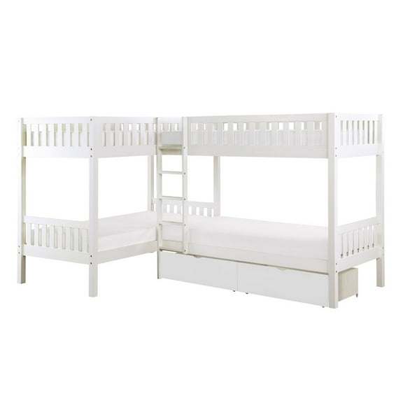 Lexicon Galen Pine Corner Bunk Bed with Storage Boxes in White