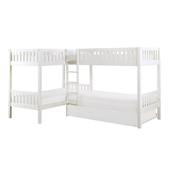 Lexicon Galen Transitional Wood Corner Bunk Bed with Twin Trundle in White