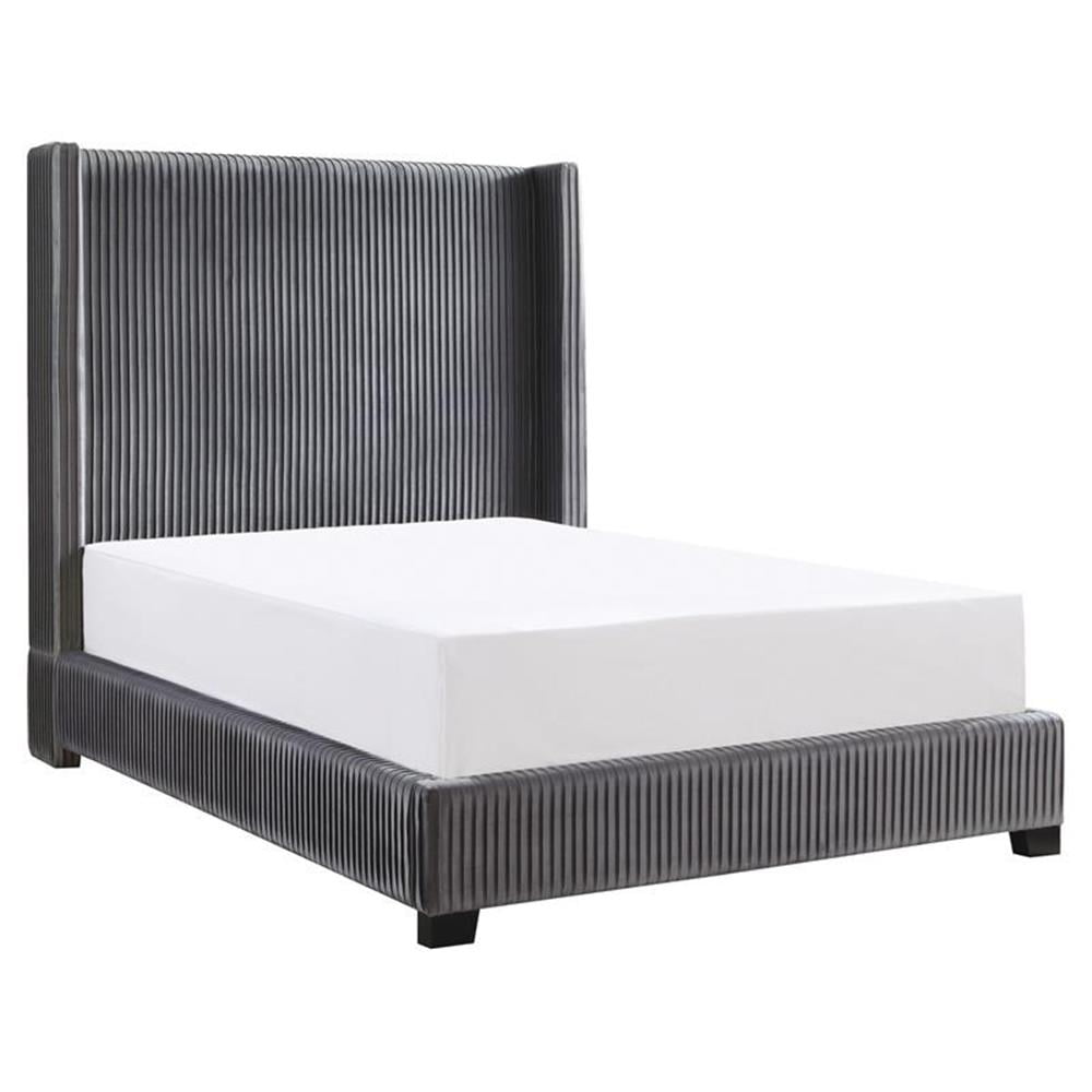 Glenbury Dark Gray Velvet Queen Upholstered Bed with Headboard