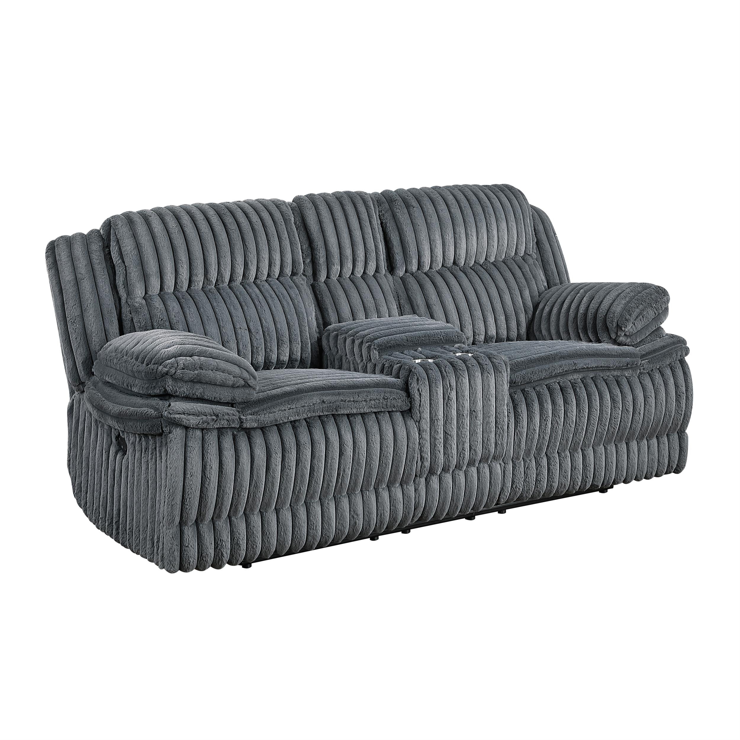 Lexicon Goodland Corduroy Dbl Rclng Love Seat with Center Console in Dark gray