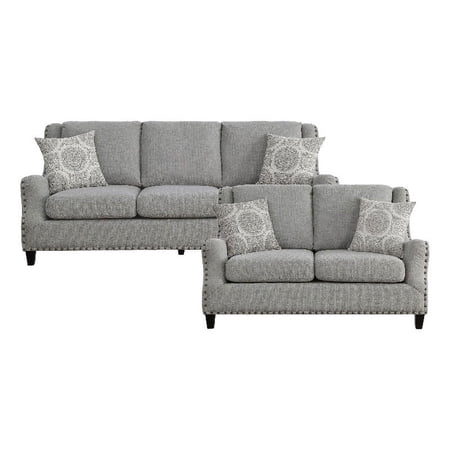 Lexicon Halton Textured Fabric 2-Piece Upholstered Sofa Set in Gray