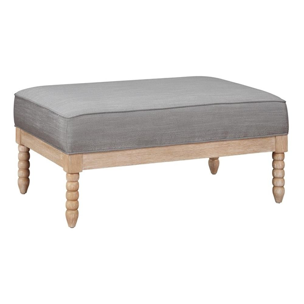 Gray Fabric Upholstered Rectangular Accent Ottoman with Natural Wood Frame