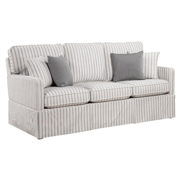 Lexicon Hampstead Fabric Upholstered Sofa in White & Gray Stripe