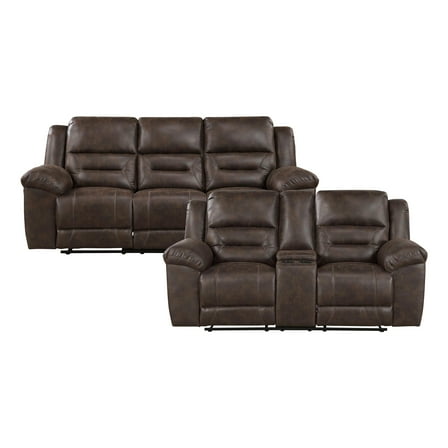 Lexicon Hazen Microfiber 2pc Set Sofa+ Loveseat in Dark brown