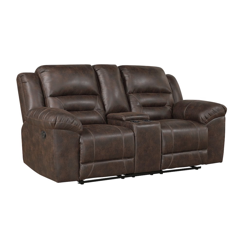 Lexicon Hazen Microfiber Dbl Rclng Love Seat with Center Console in Dark brown