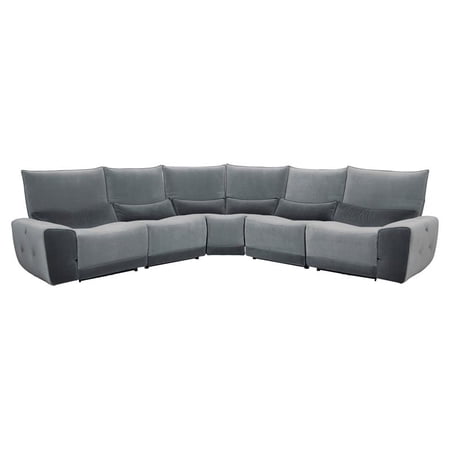 Lexicon Helix 5-Piece Velvet Power Reclining Sectional in 2-Tone Gray