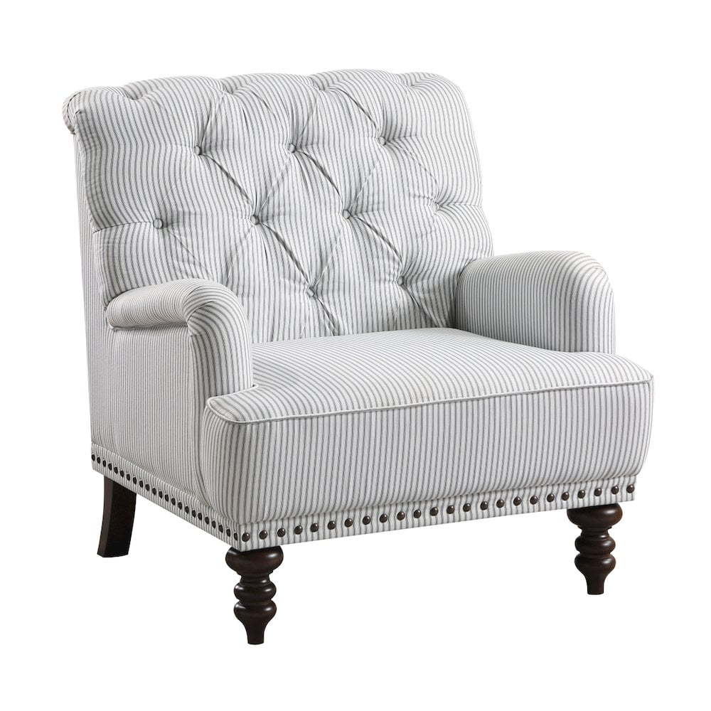 Gray Velvet Wood Accent Chair with Turned Legs