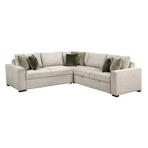 Lexicon Isla Microfiber 3-Piece Sectional with Pull-out Bed in Sage Sand
