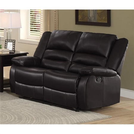 Lexicon Jarita Transitional Faux Leather Double Reclining Loveseat in Brown