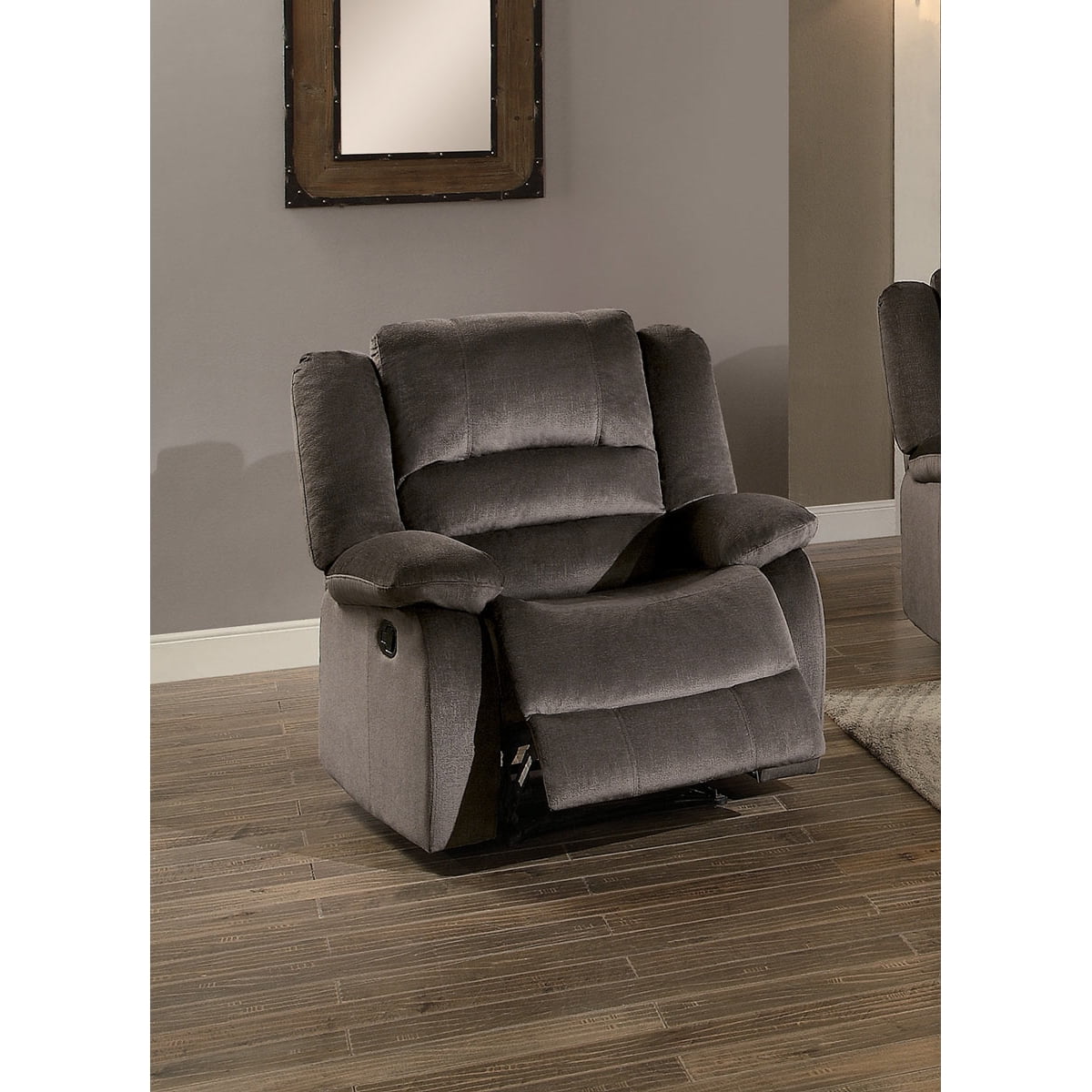 Chocolate Microfiber Recliner with Manufactured Wood Frame