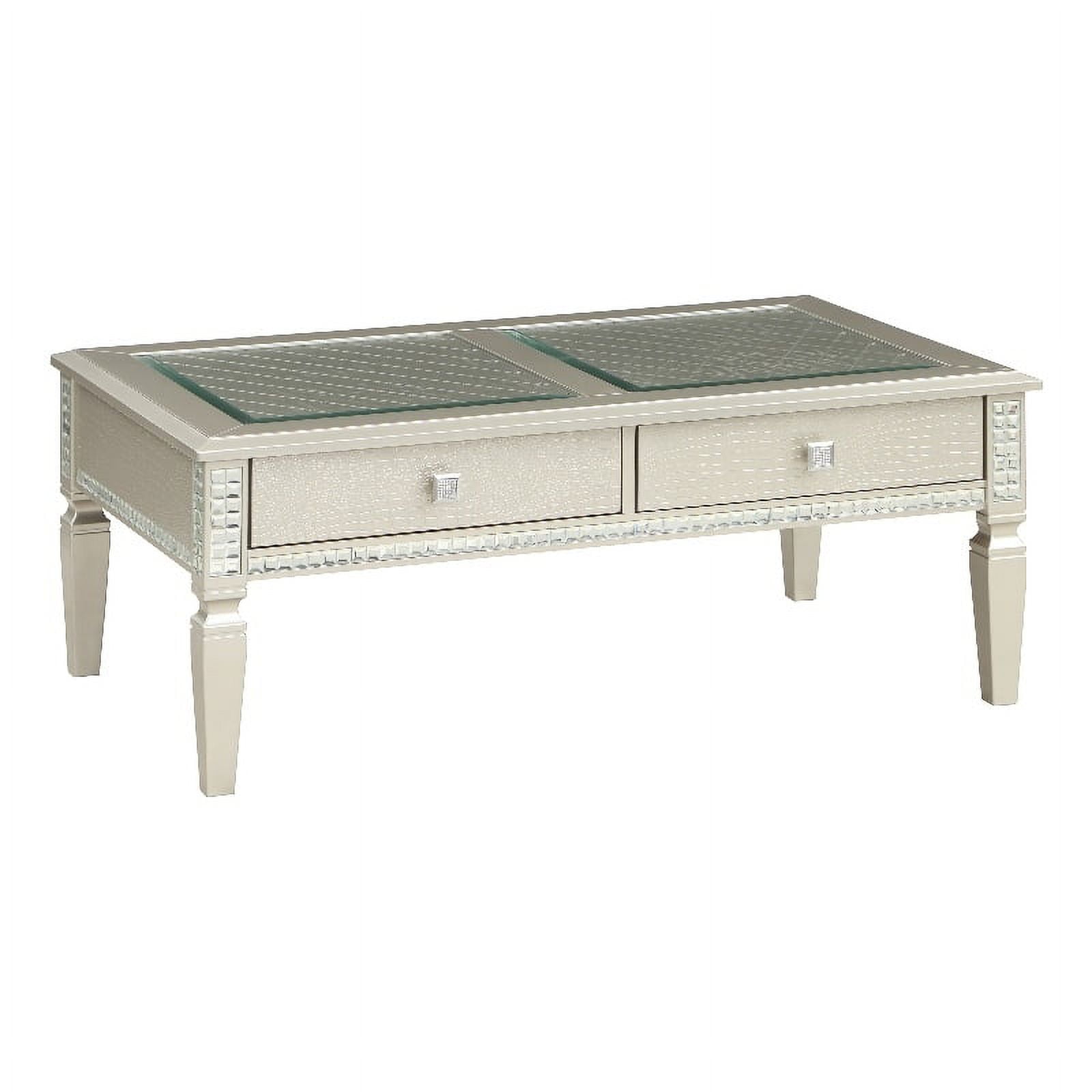 Champagne Silver Wood and Glass Rectangular Coffee Table with Storage