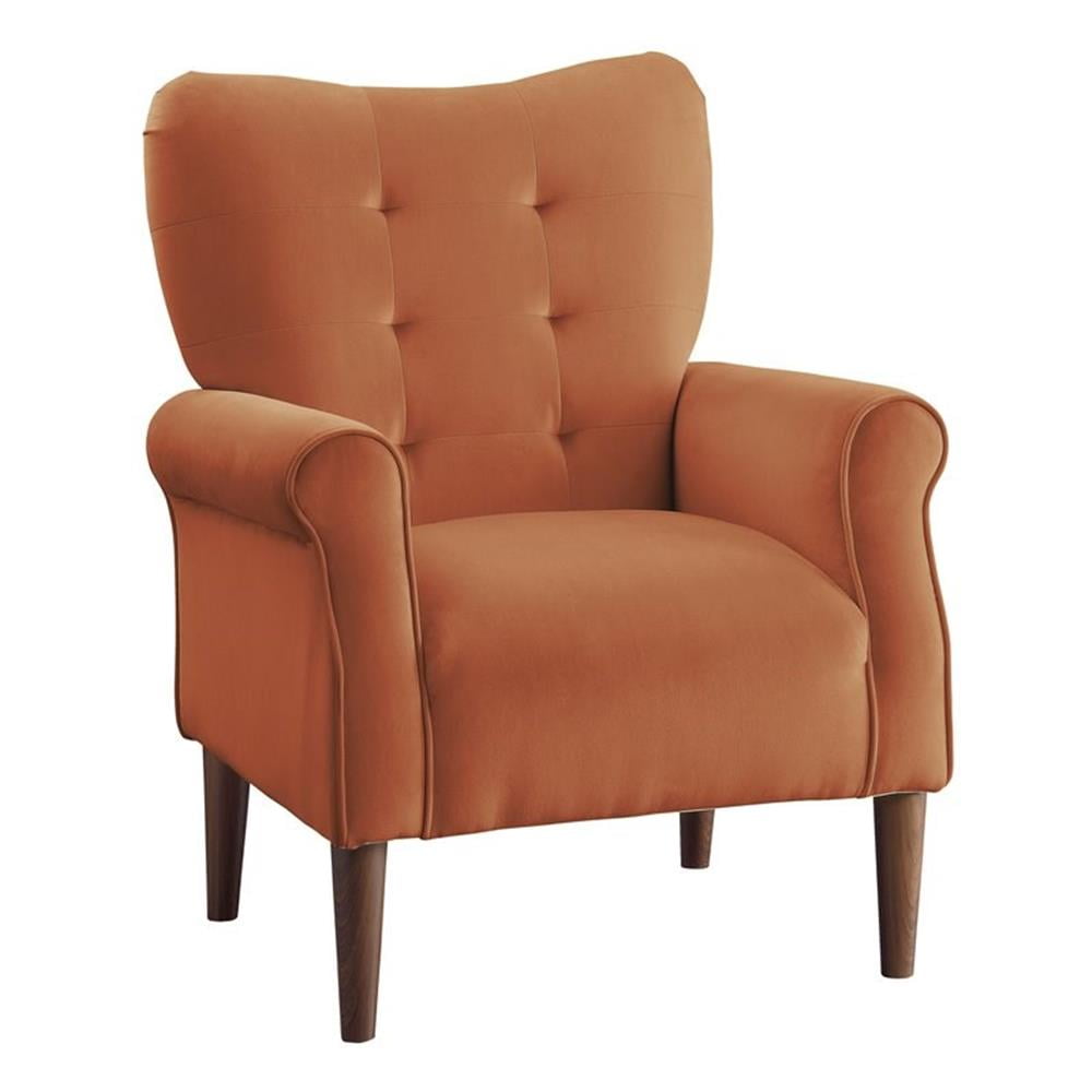 Kyrie Orange Velvet Accent Chair with Manufactured Wood Frame