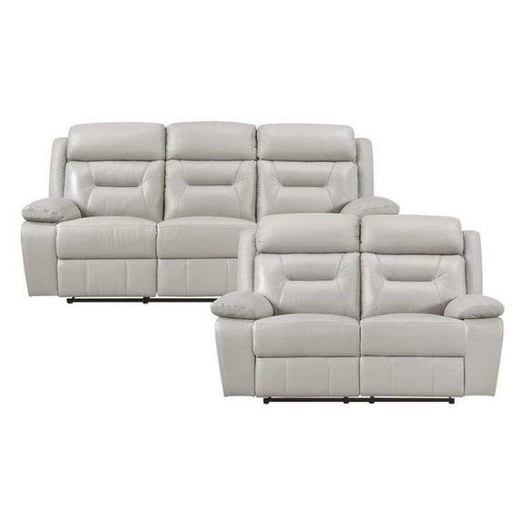Lexicon Laconia 2-Piece Leather Sofa Set in Silver