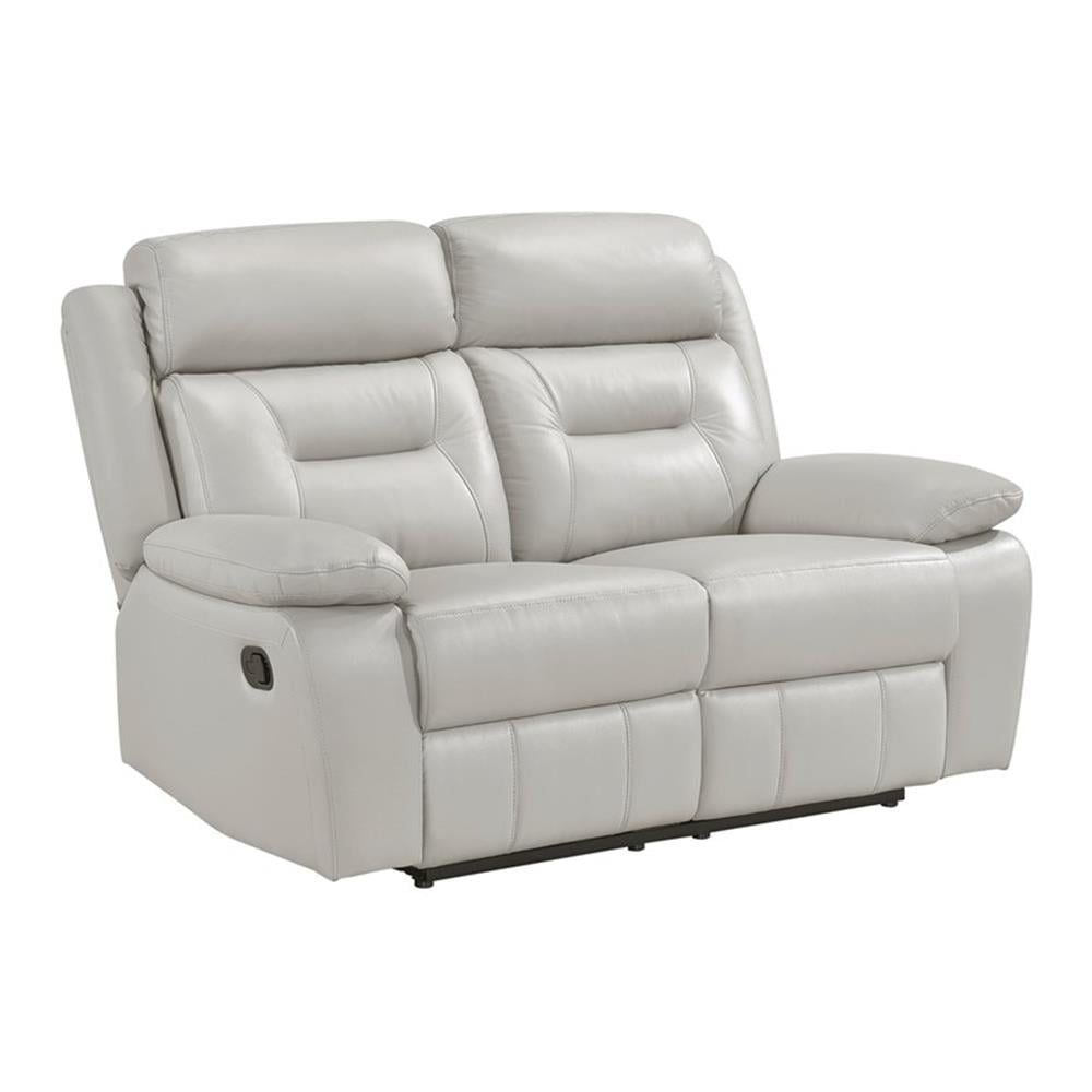 Silver Faux Leather Double Reclining Loveseat with Pillow-top Arms